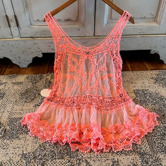 A. Peach Tops - Bohemian Crochet Lace Racerback Tank Top Cover up